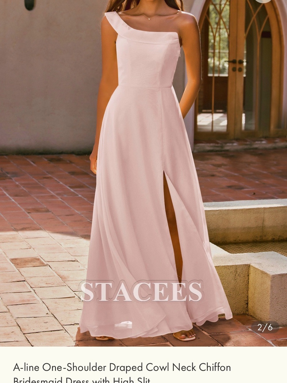 One-Shoulder A-Line Chiffon Dress in Blush